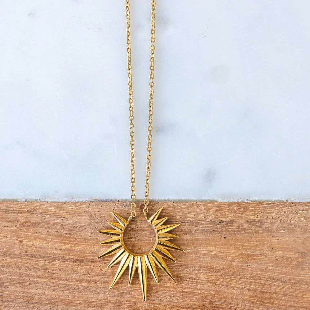 Unique Gold Necklace Waterproof Sunburst Necklace Sun Celestial Necklace - Picture 8 of 14